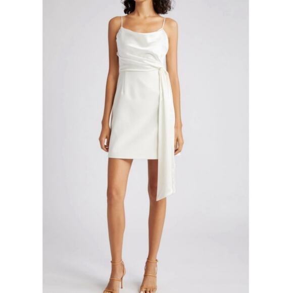 NEW Cinq à Sept Cara Tie Waist Mini Dress Size 4 Ivory Bridal‎ Satin - Picture 2 of 10